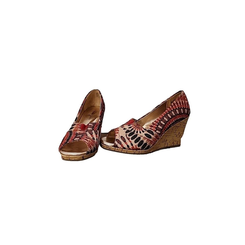 Womens 8 ART To Wear Cork Wedge Peep Toe Shoes Pumps Textured Faded Glory